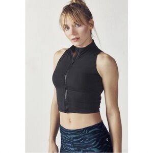 NEW FABLETICS Bluebell Midi Sports Bra Full Zip Black Crop Tank Padded XS NWOT